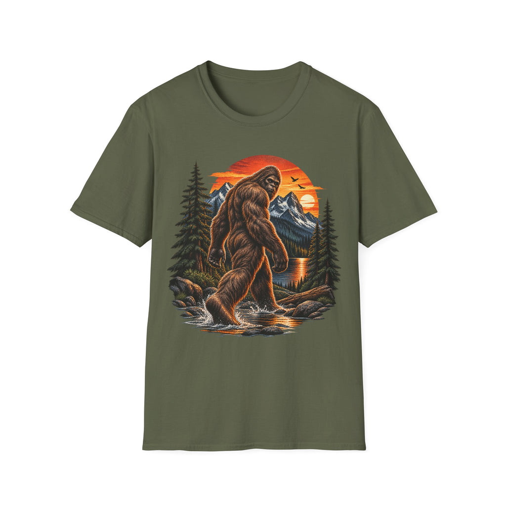 Bigfoot Mountain Sunset T-Shirt — Sasquatch Forest Adventure Tee