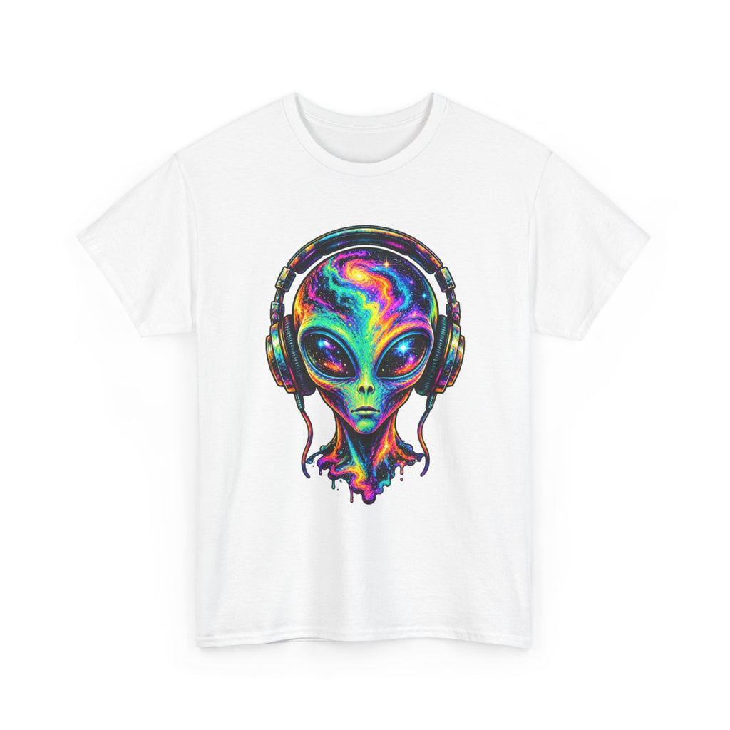 Alien Headphones T-Shirt – Colorful Cosmic UFO Graphic
