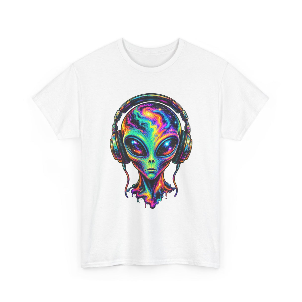 Alien Headphones T-Shirt – Colorful Cosmic UFO Graphic