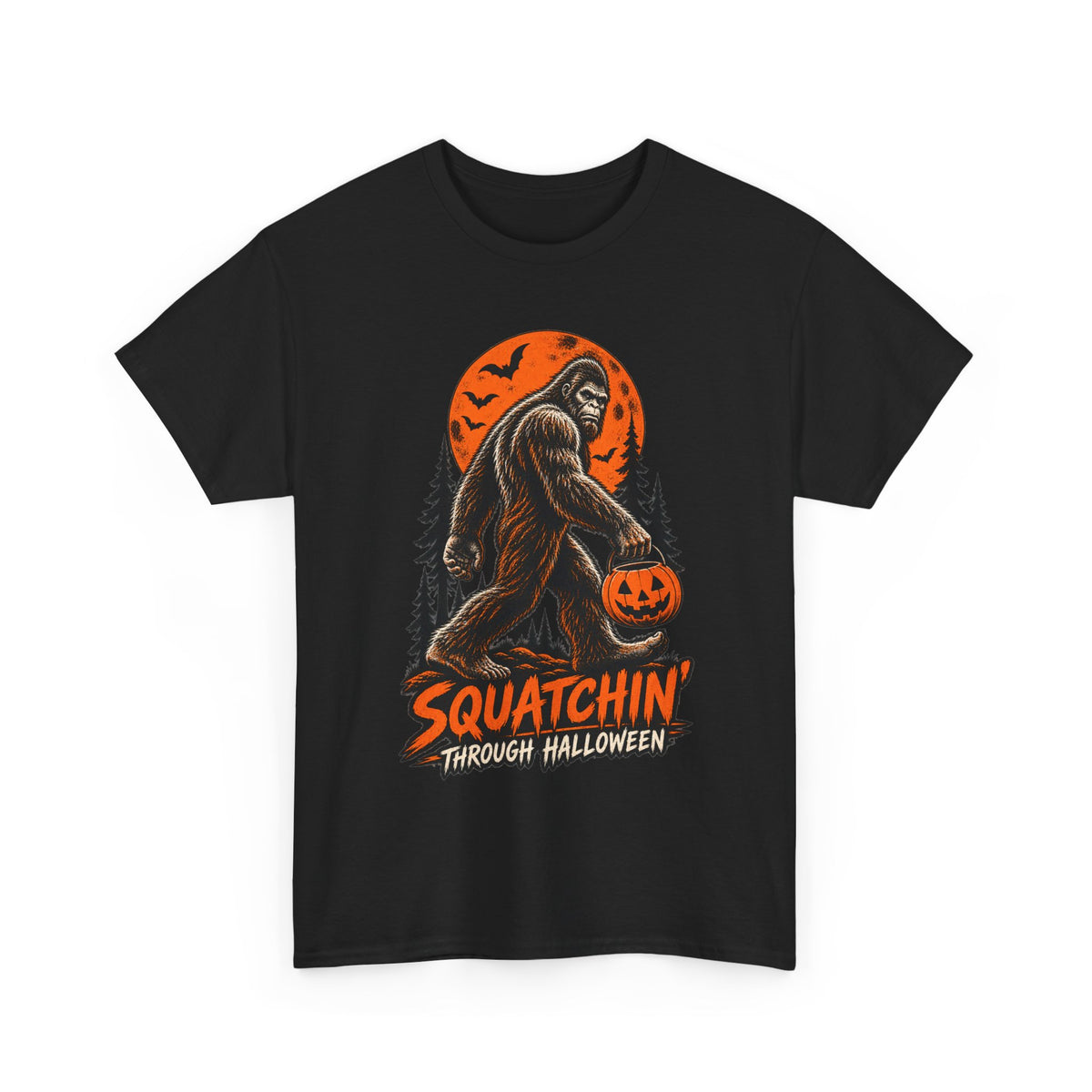 Squatchin' Through Halloween T-Shirt | Bigfoot Pumpkin Tee