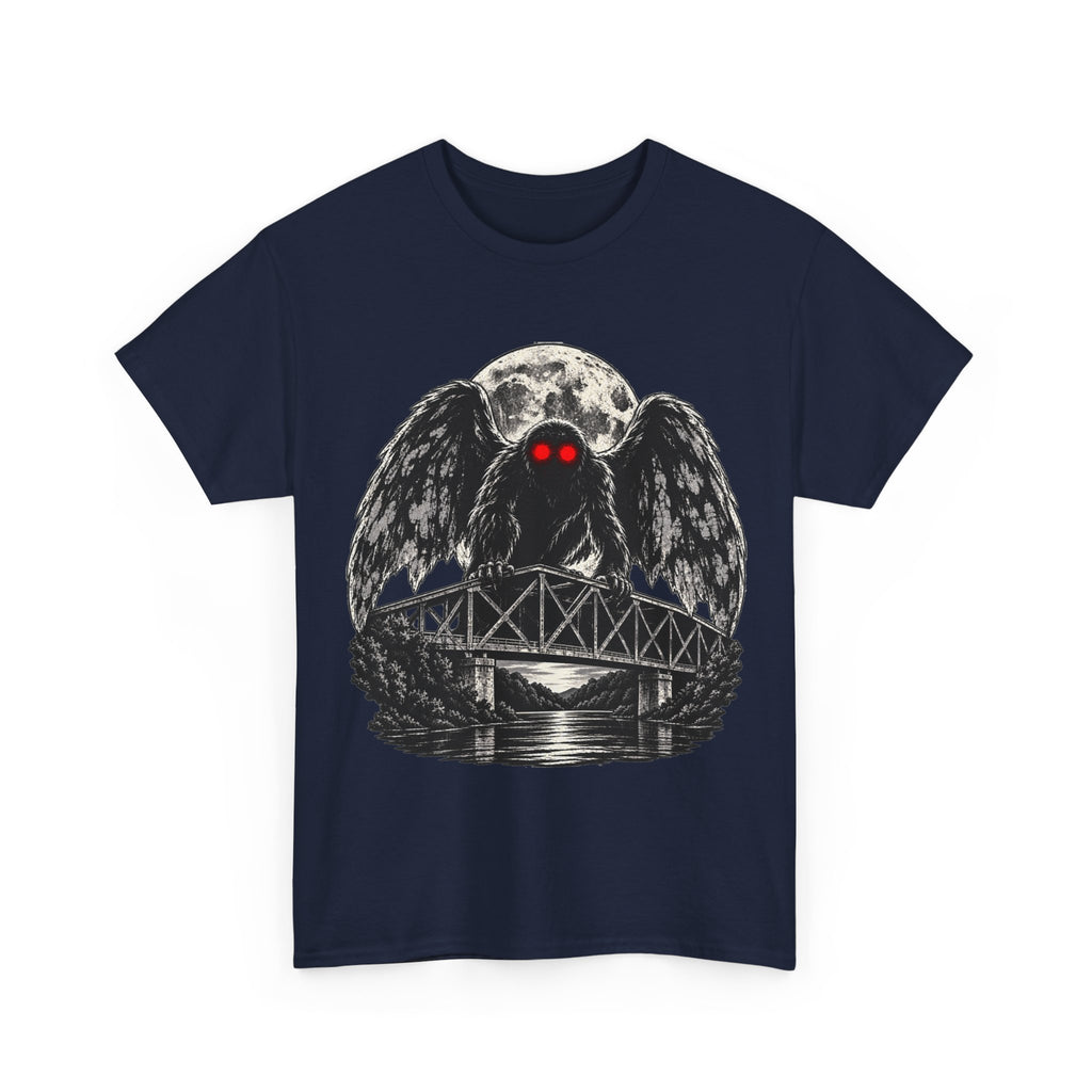 Mothman Bridge Graphic Tee — Red-Eyed Cryptid Illustration T-Shirt