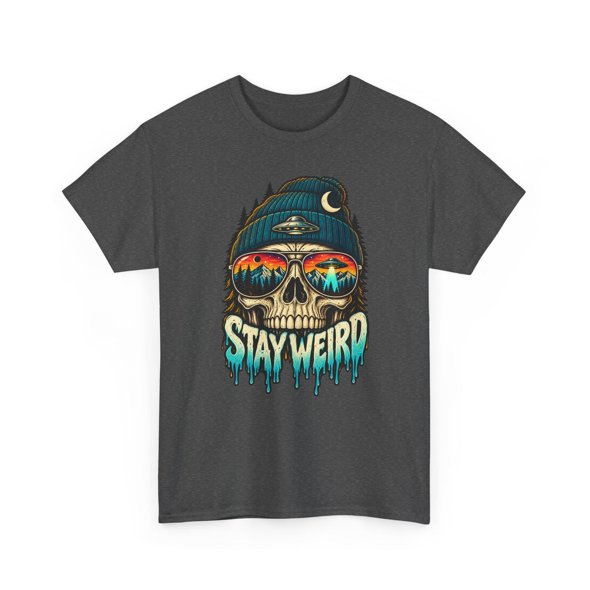 Stay Weird Skull Tee — Retro Sunset Skull Graphic T-Shirt