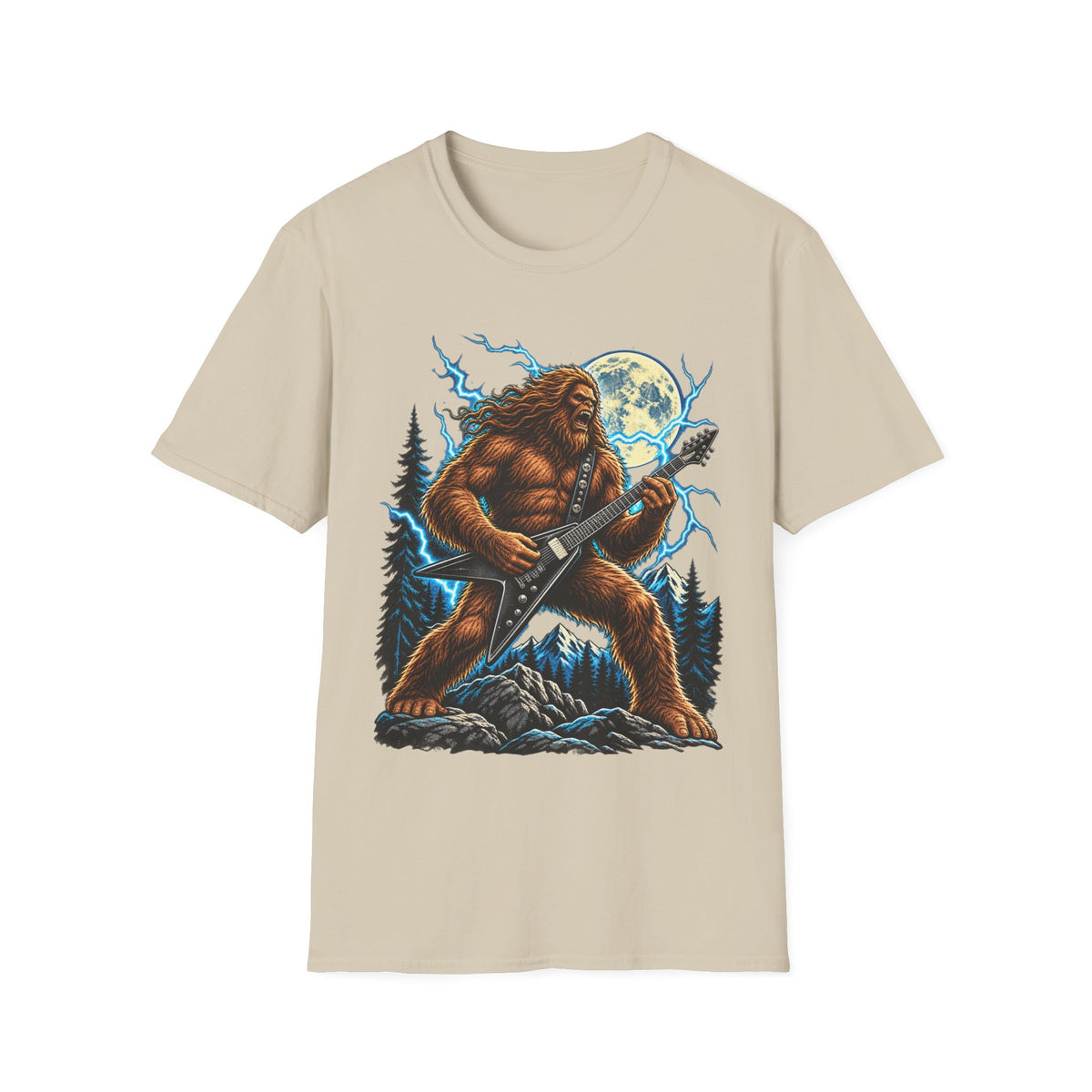 Bigfoot Playing Guitar Mountain Forest T-Shirt