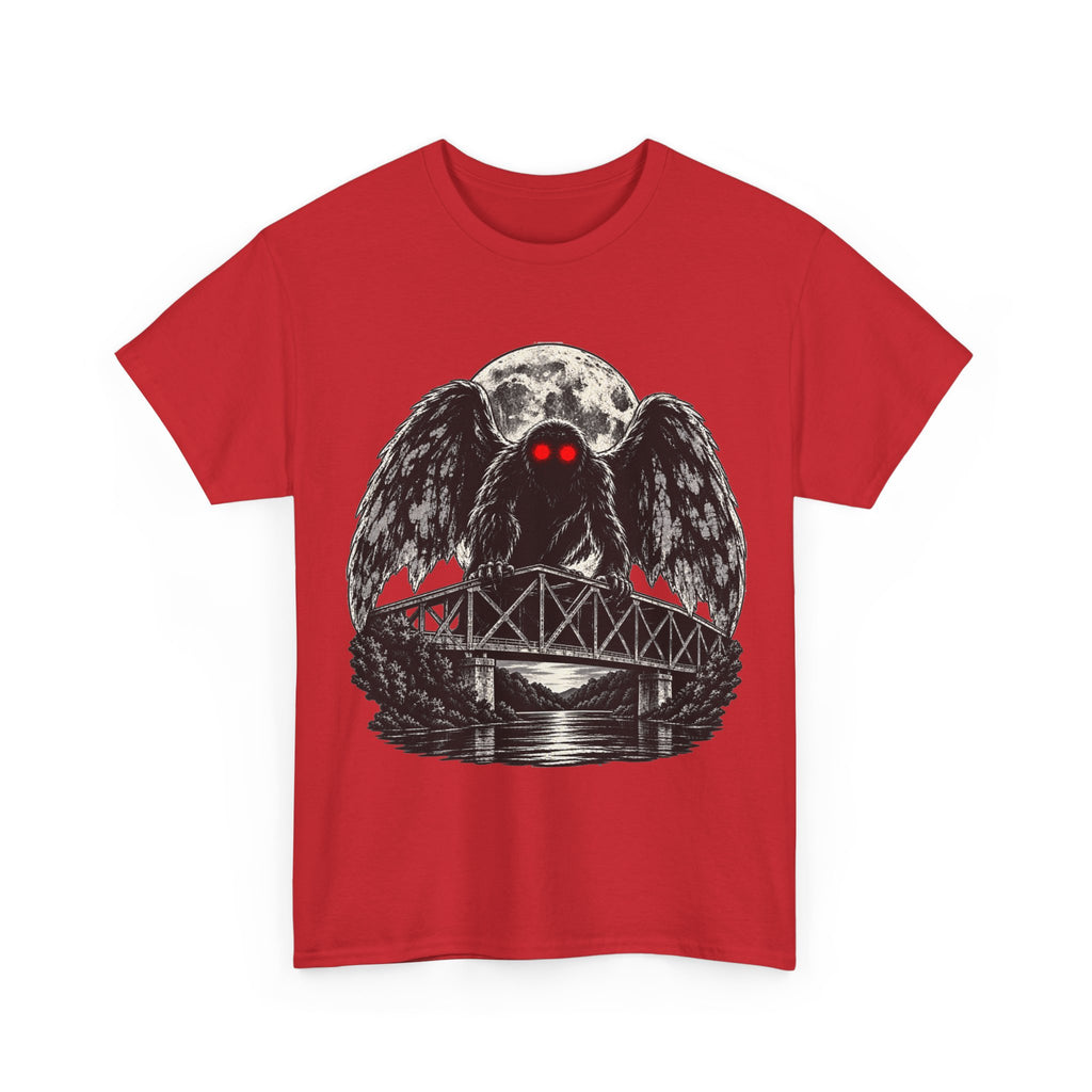 Mothman Bridge Graphic Tee — Red-Eyed Cryptid Illustration T-Shirt