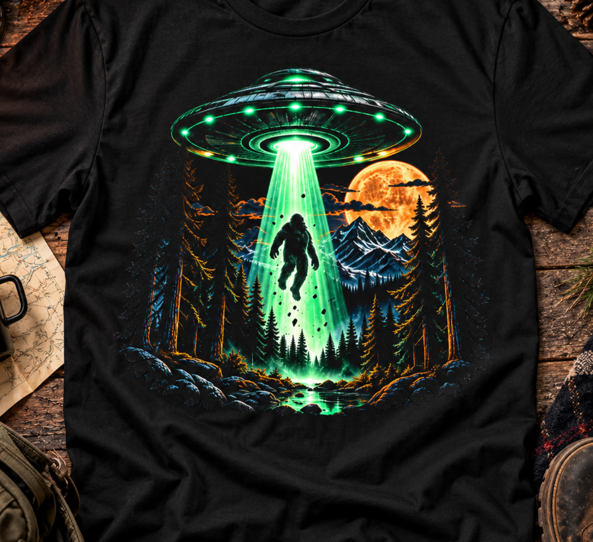 Bigfoot Abduction UFO T-Shirt