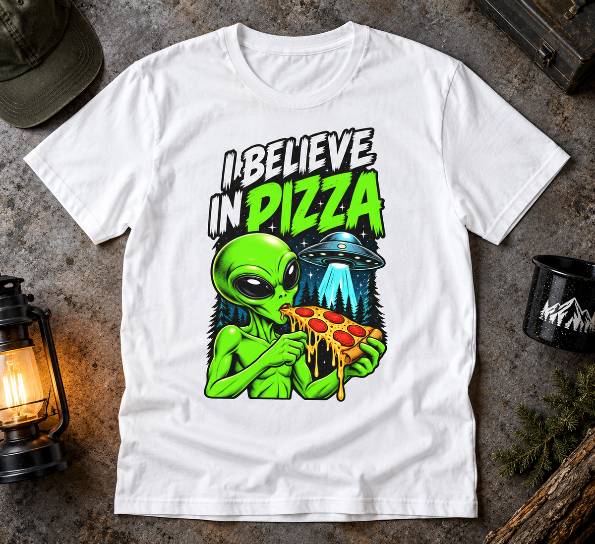 I Believe in Pizza Alien T-Shirt