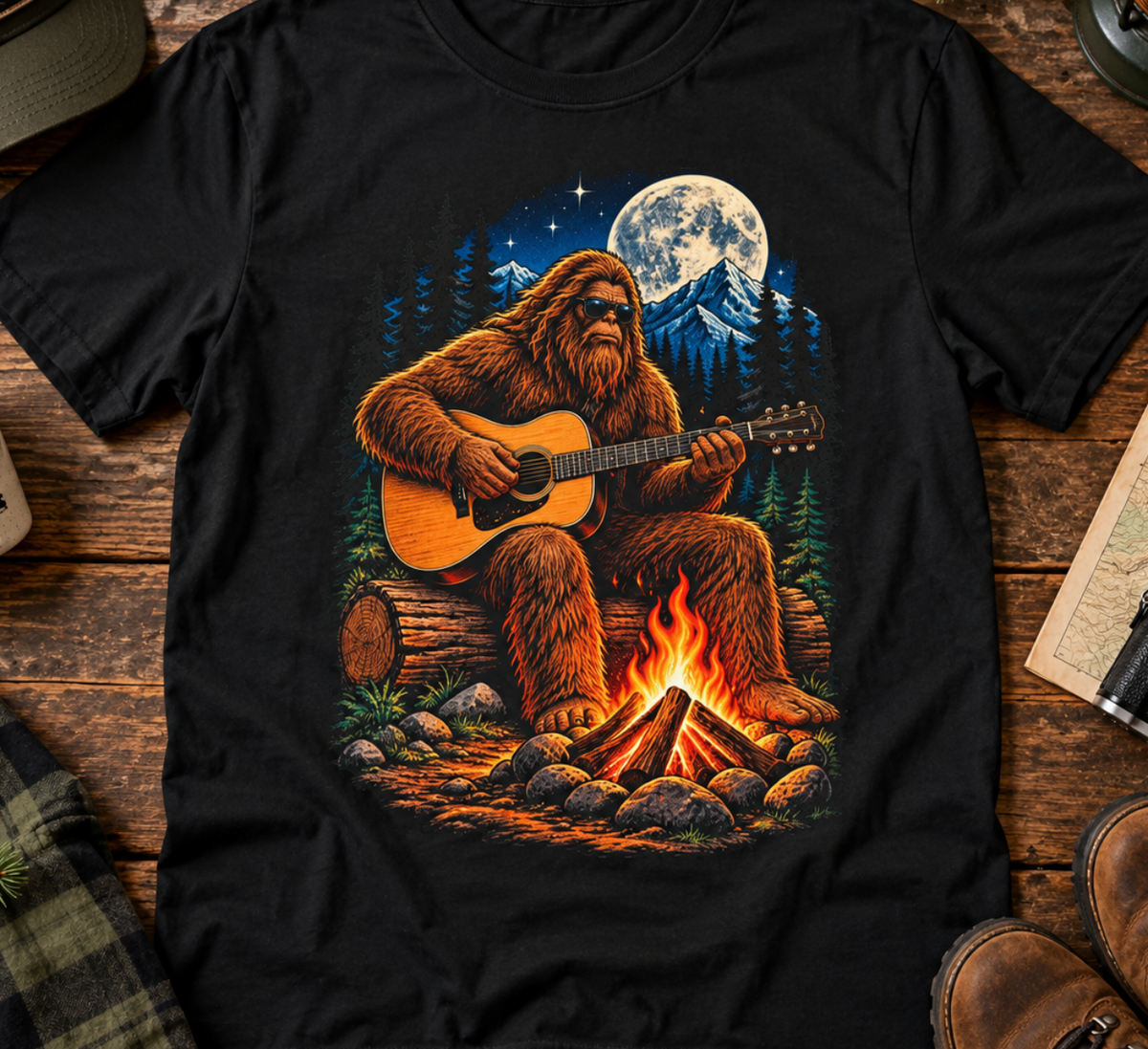 Bigfoot Campfire Guitar T-Shirt