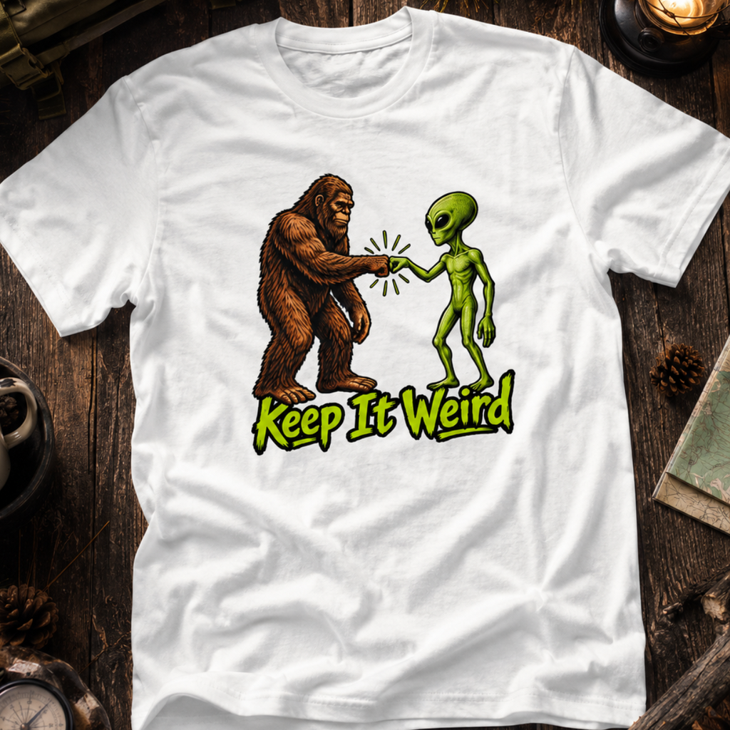Keep It Weird Sasquatch Alien T-Shirt | Funny Cryptid UFO Tee
