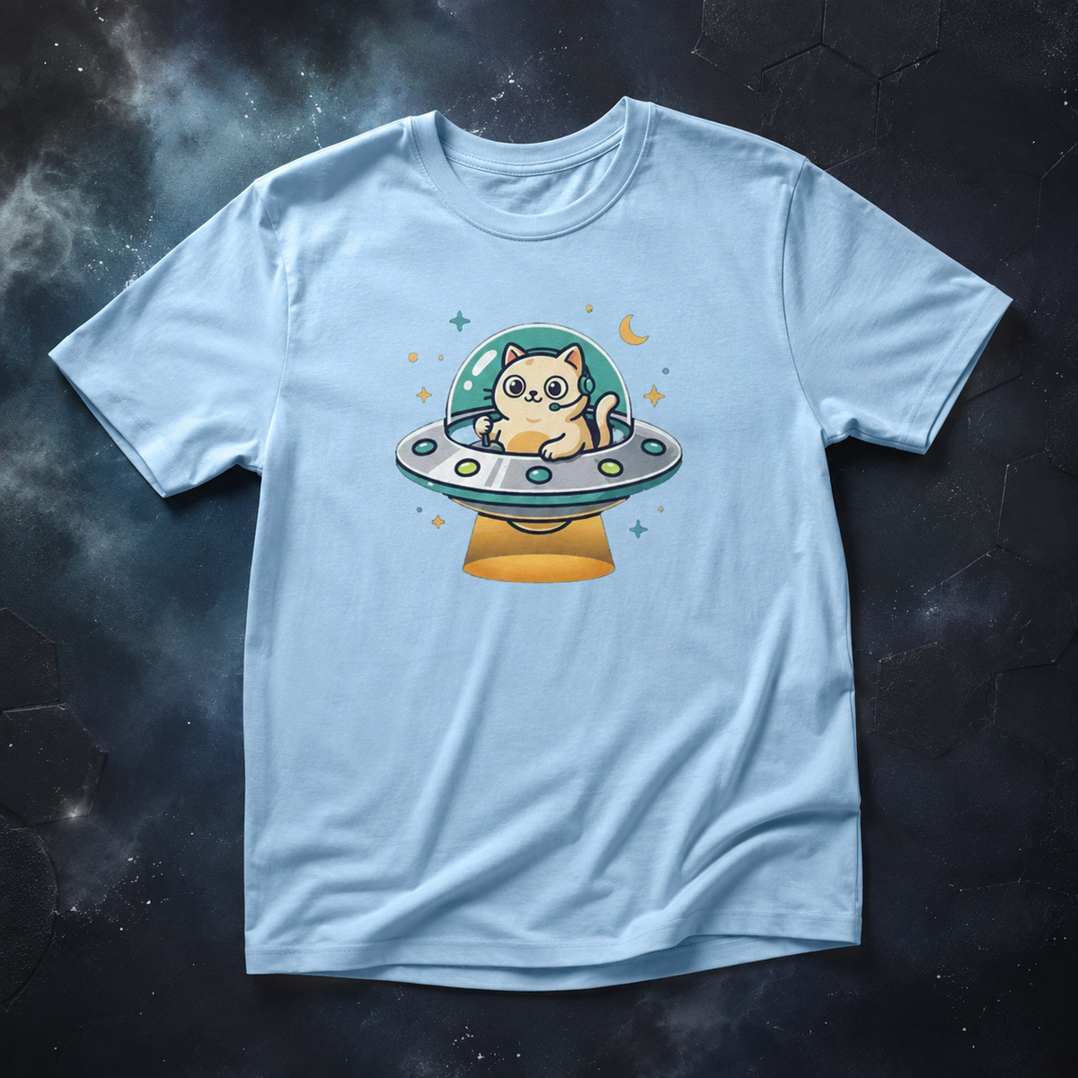 Whimsical Cute Cat UFO Tee