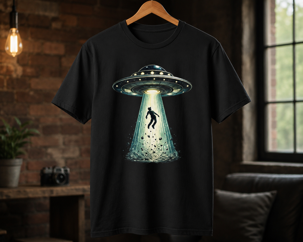 Alien Abduction Beam T-Shirt | UFO Abducting Person Graphic