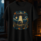 UFO Abduction Forest Scene T-Shirt | Alien Spaceship Moonlight