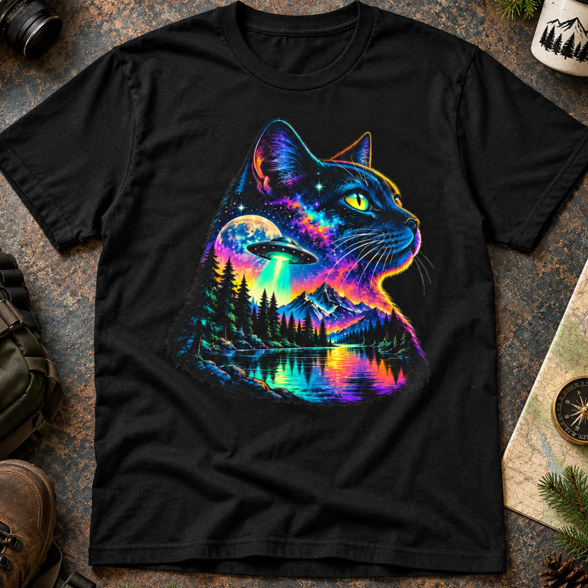 Neon Cat Galaxy T-Shirt