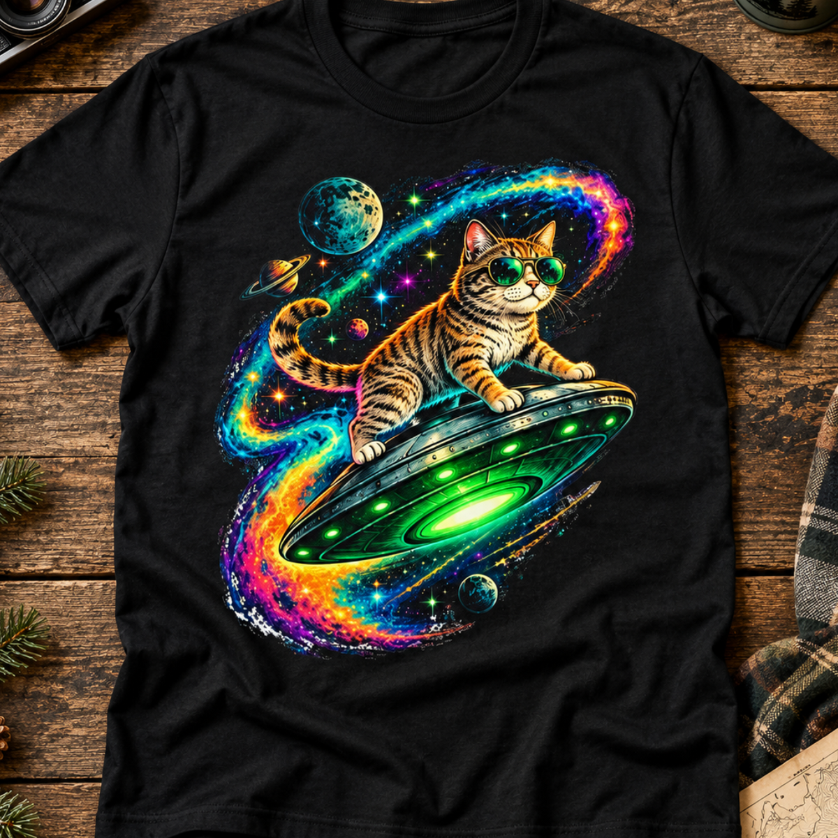 Cosmic Cat UFO T-Shirt – Space Cat Galaxy Graphic Tee