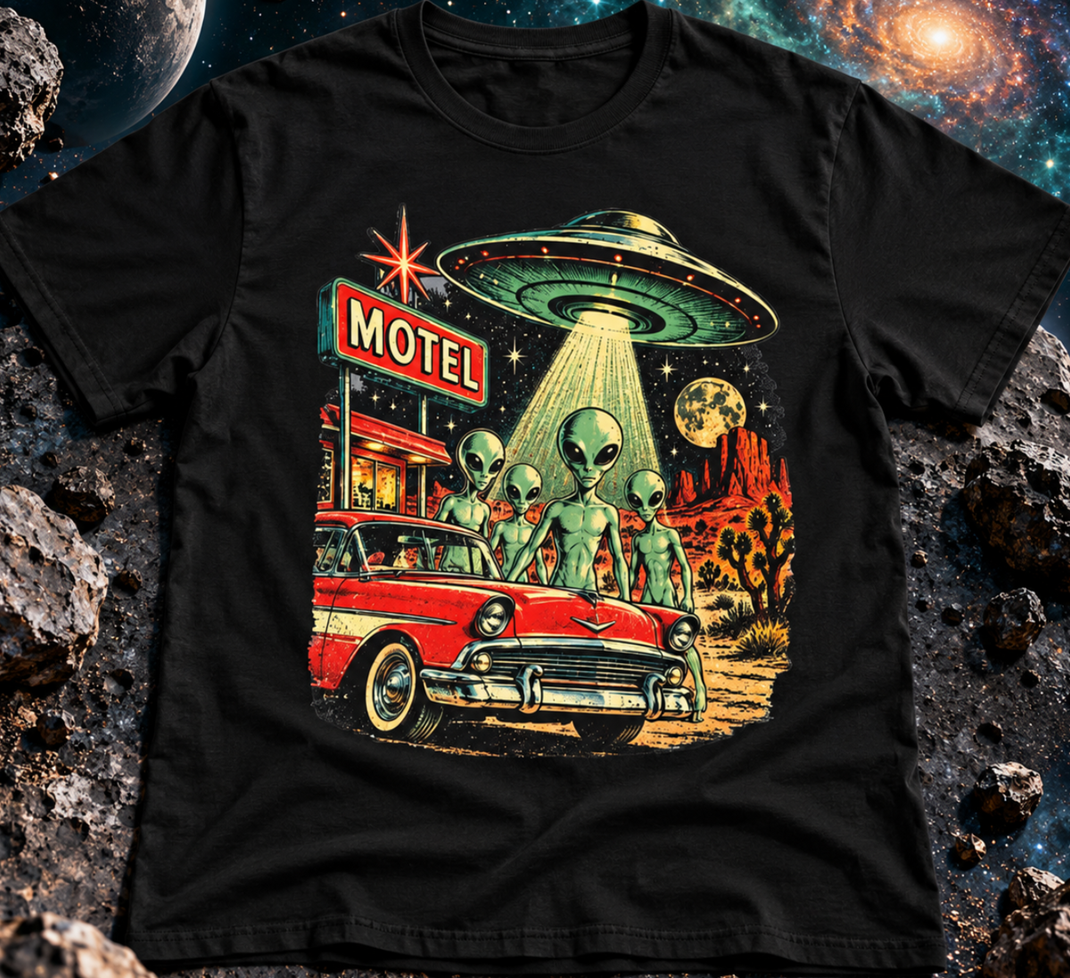Retro Alien UFO Motel Graphic T-Shirt