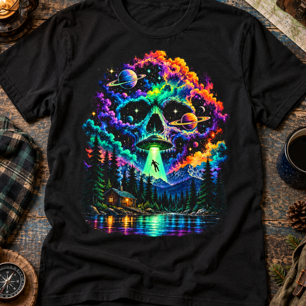 Trippy Psychedelic Alien UFO Forest T-Shirt