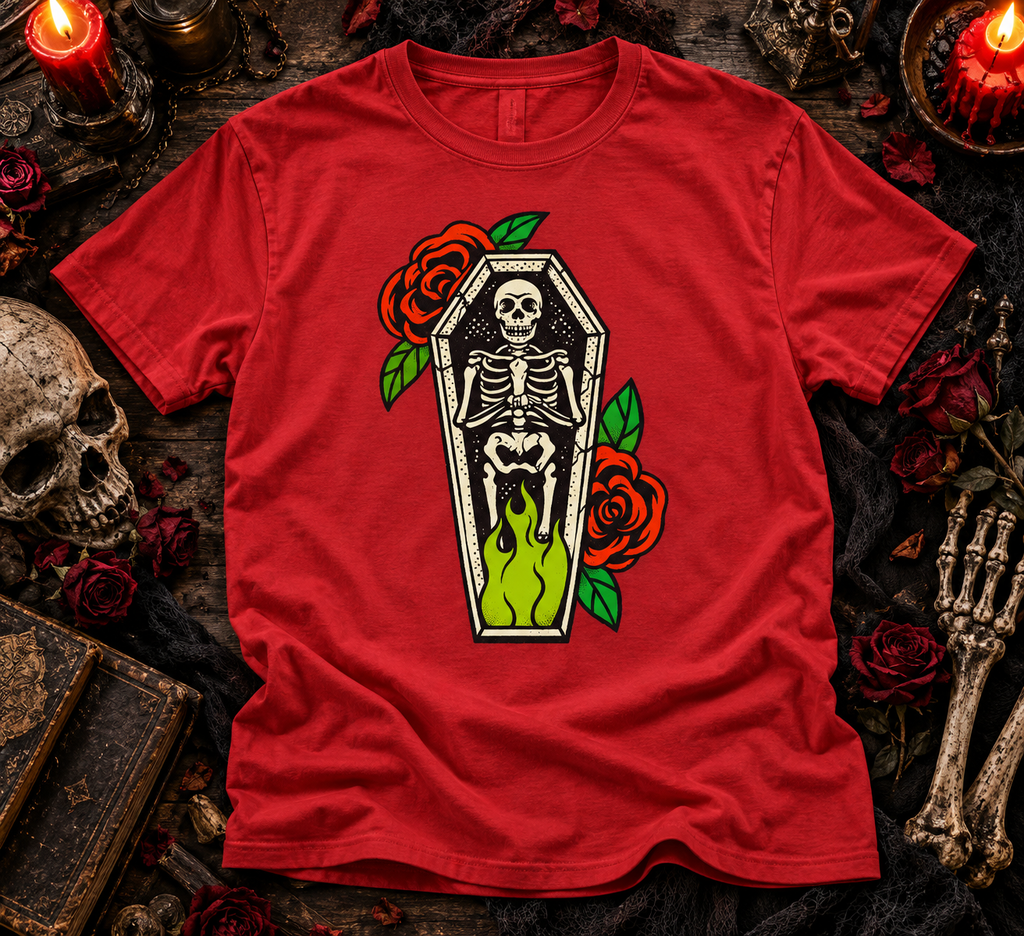 Gothic Skeleton Coffin Rose T-Shirt