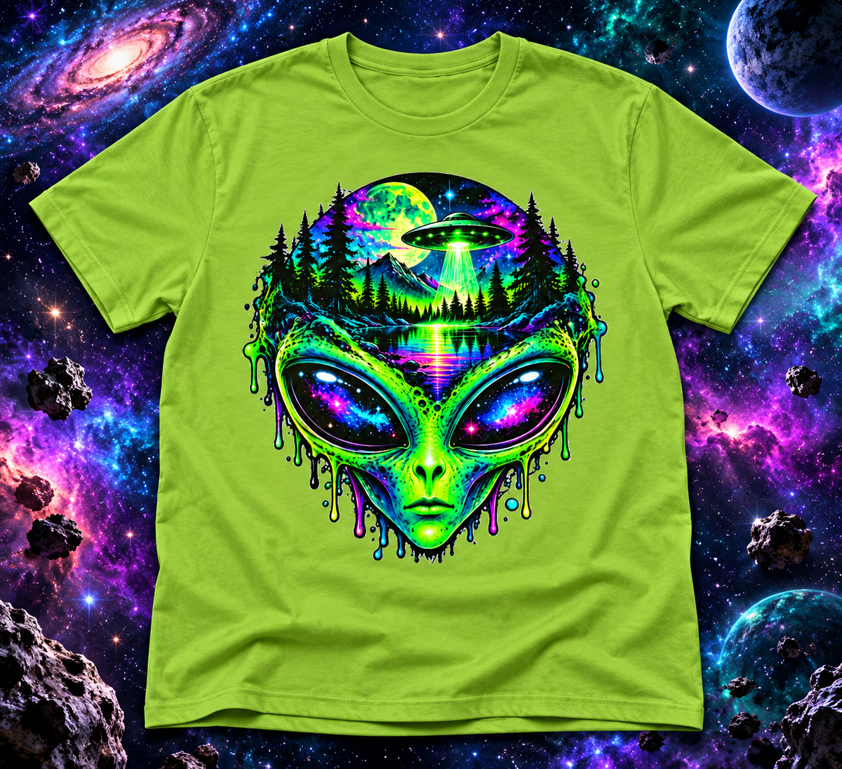 Alien UFO Forest Psychedelic Graphic Tee