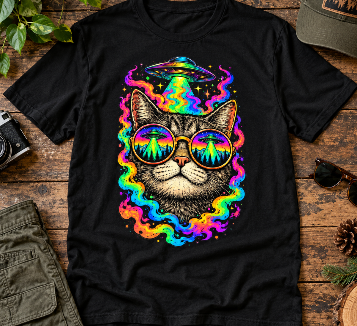Psychedelic Cat Sunglasses T-Shirt