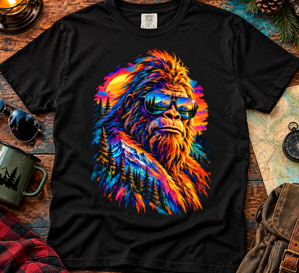 Colorful Bigfoot Sasquatch Graphic T-Shirt