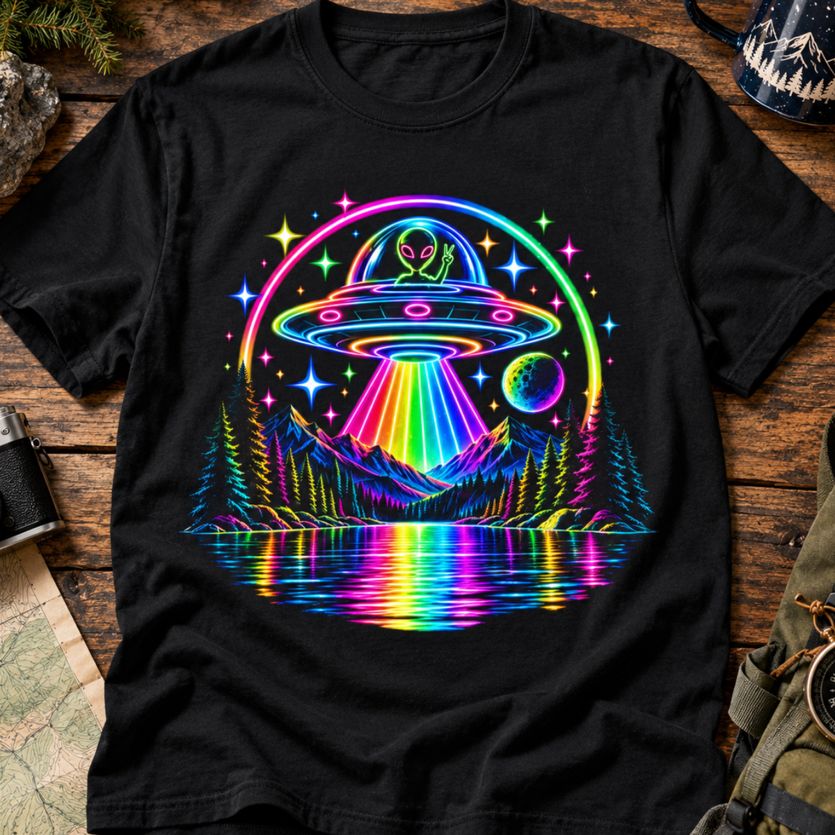 Trippy UFO Rainbow Alien T-Shirt