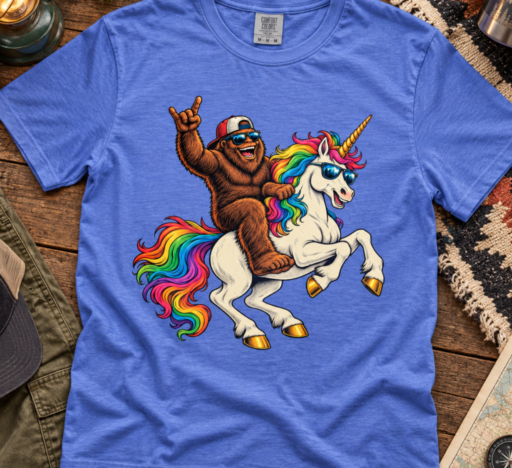 Bigfoot Riding Unicorn T-Shirt