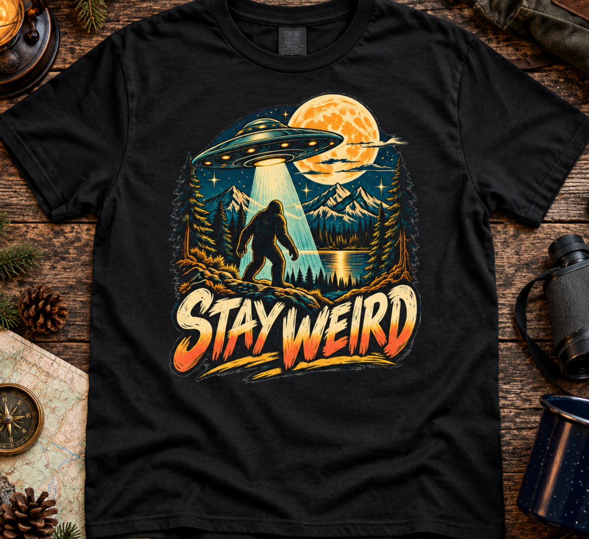 Stay Weird Bigfoot UFO T-Shirt